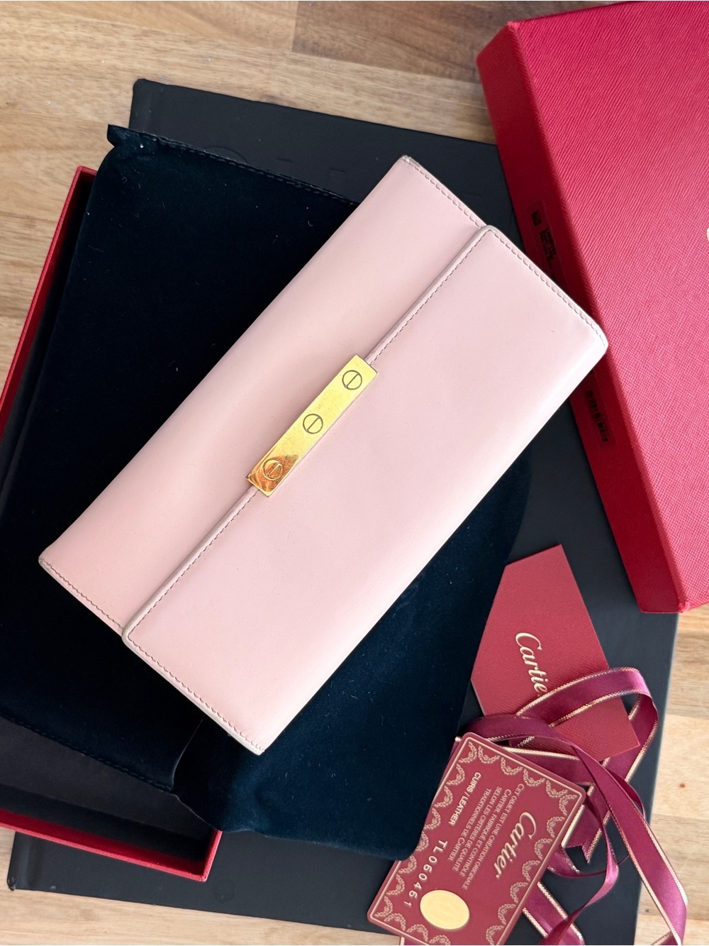 Cartier Pink Leather Continental Wallet with Gold Hardware authentic